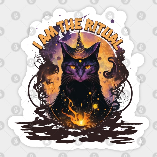 I am the ritual, witchy black cat, empowering design, embrace your unique path to meditation and manifestation Sticker by KHWD